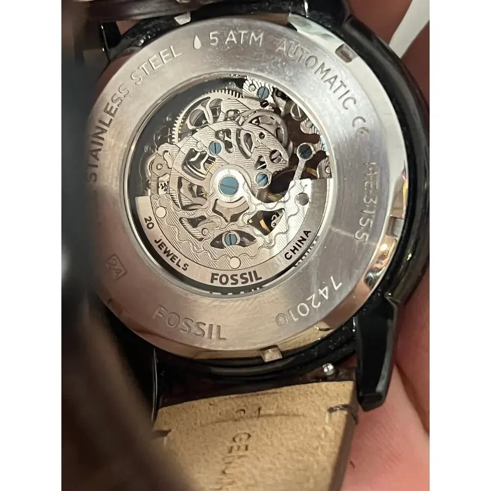 Fossil Men's Townsman Automatic Skeleton Dial Black Steel Watch ME3155